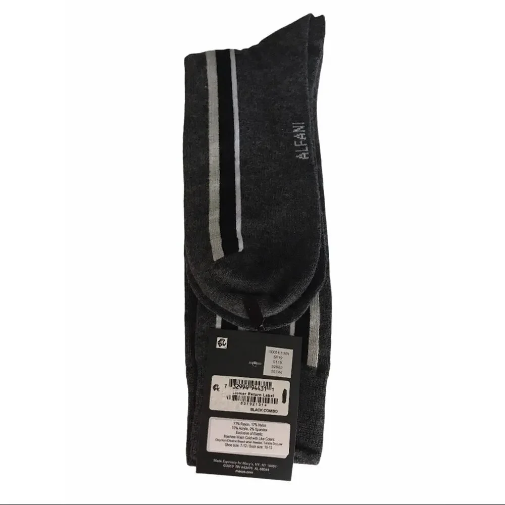 AlfaTech by Alfani Striped Socks Charcoal Black